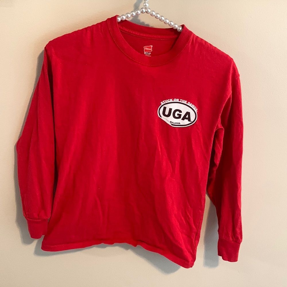 Hanes Georgia Bulldogs Youth Medium Long Sleeve Shirt Red UGA Sticker Graphic YM